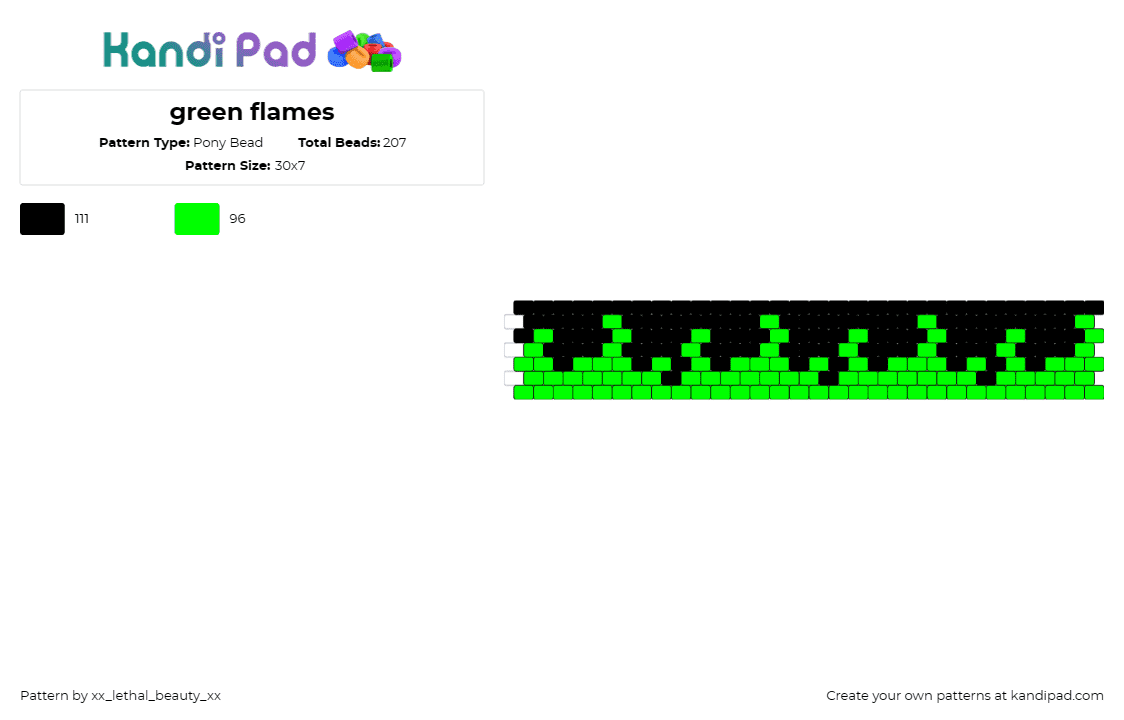 green flames - Pony Bead Pattern by xx_lethal_beauty_xx on Kandi Pad - flames,fiery,cuff,green,black