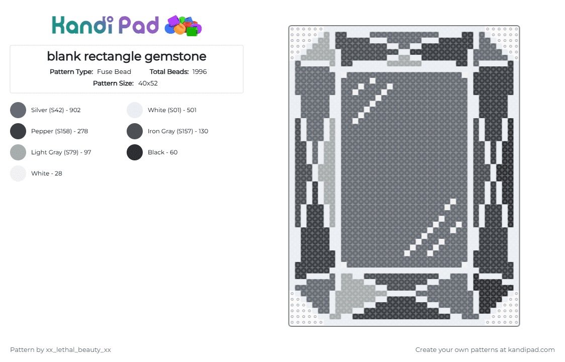 blank rectangle gemstone - Fuse Bead Pattern by xx_lethal_beauty_xx on Kandi Pad - gray
