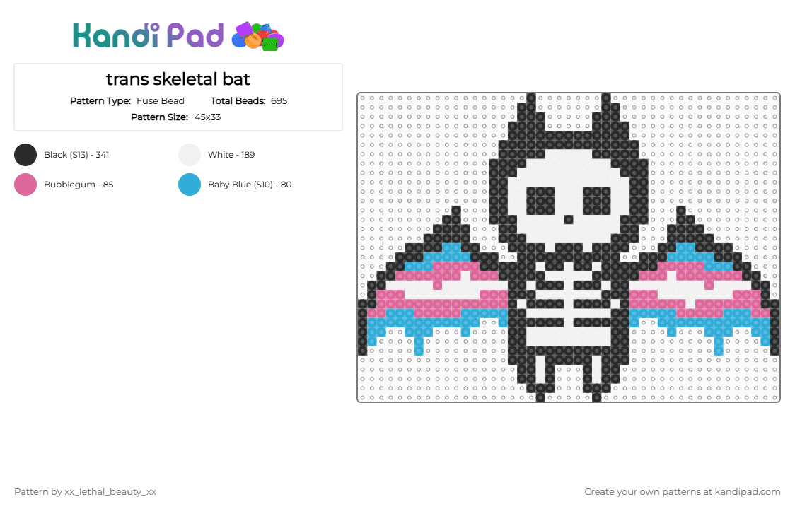 trans skeletal bat - Fuse Bead Pattern by xx_lethal_beauty_xx on Kandi Pad - light blue, pink
