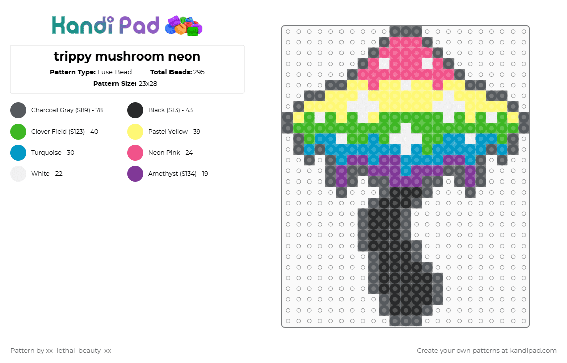trippy mushroom neon - Fuse Bead Pattern by xx_lethal_beauty_xx on Kandi Pad - gray,pink