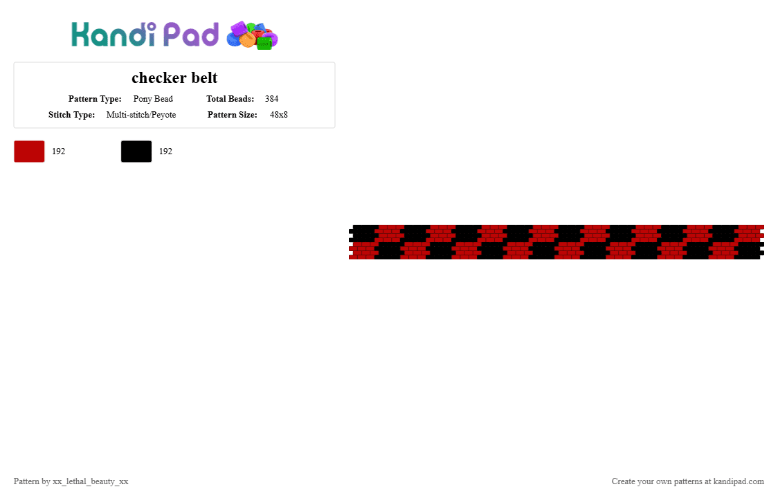 checker belt - Pony Bead Pattern by xx_lethal_beauty_xx on Kandi Pad - black, red