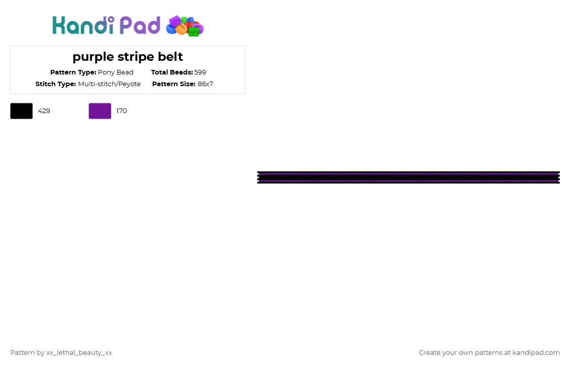 purple stripe belt - Pony Bead Pattern by xx_lethal_beauty_xx on Kandi Pad - black,purple