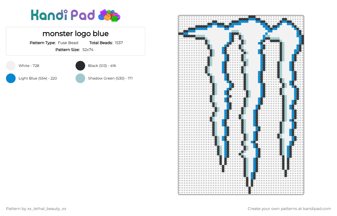 monster logo blue - Fuse Bead Pattern by xx_lethal_beauty_xx on Kandi Pad - blue, light blue, white