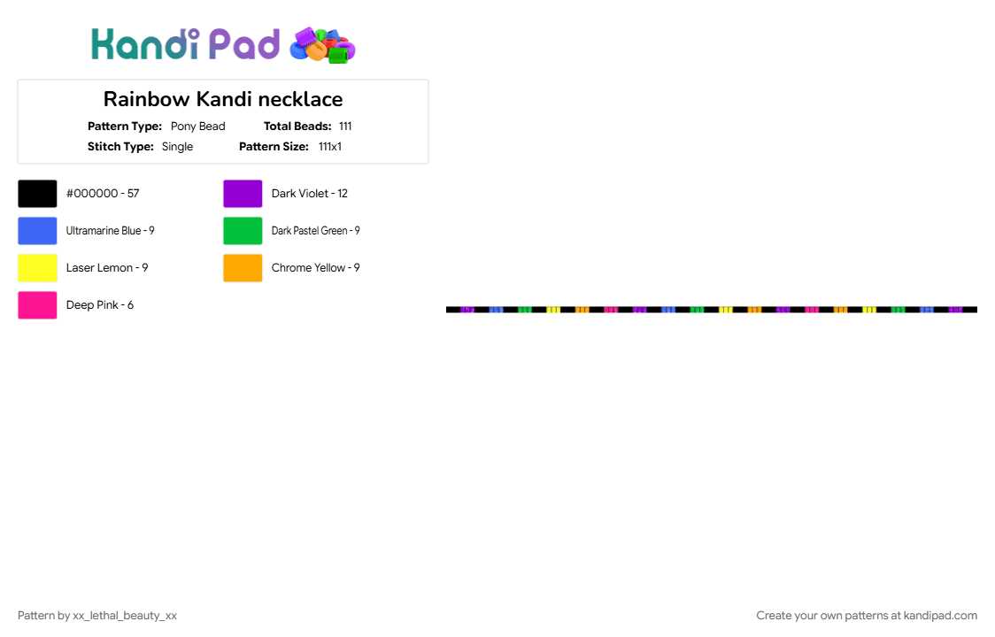 Rainbow Kandi necklace - Pony Bead Pattern by xx_lethal_beauty_xx on Kandi Pad - black, blue, colorful, yellow