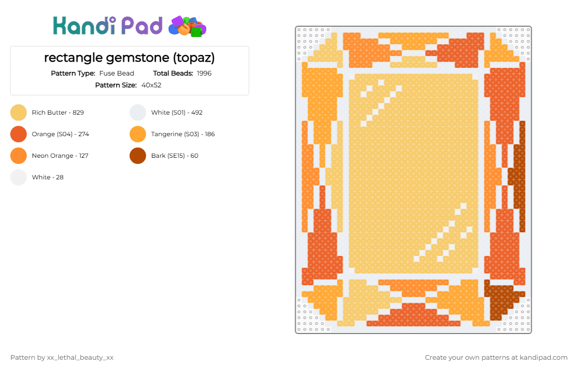 rectangle gemstone (topaz) - Fuse Bead Pattern by xx_lethal_beauty_xx on Kandi Pad - orange,yellow