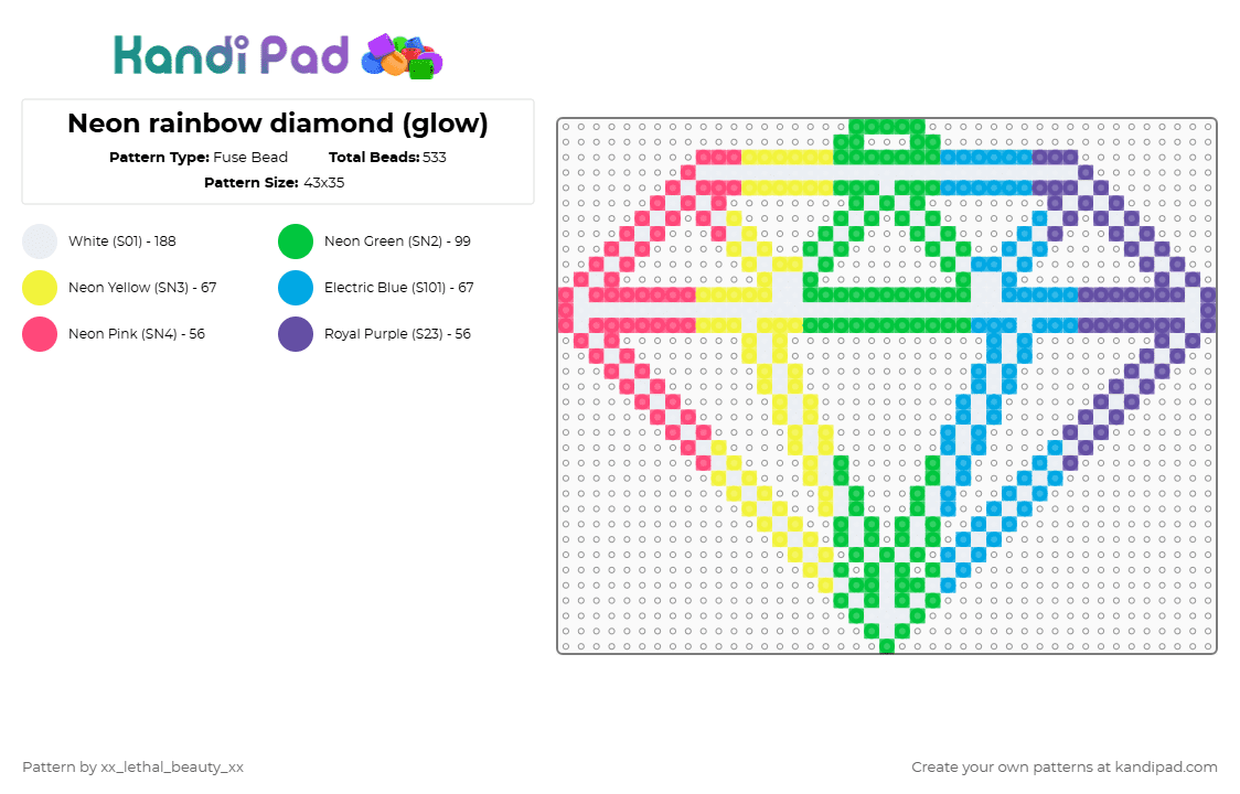 Neon rainbow diamond (glow) - Fuse Bead Pattern by xx_lethal_beauty_xx on Kandi Pad - green,yellow,light blue