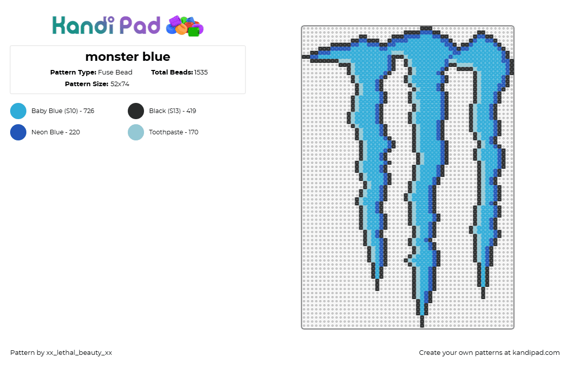 monster blue - Fuse Bead Pattern by xx_lethal_beauty_xx on Kandi Pad - monster,energy,drink,logo,blue