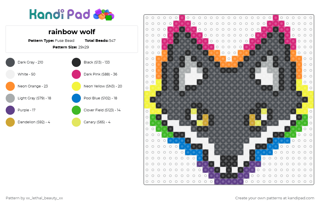 rainbow wolf - Fuse Bead Pattern by xx_lethal_beauty_xx on Kandi Pad - gray
