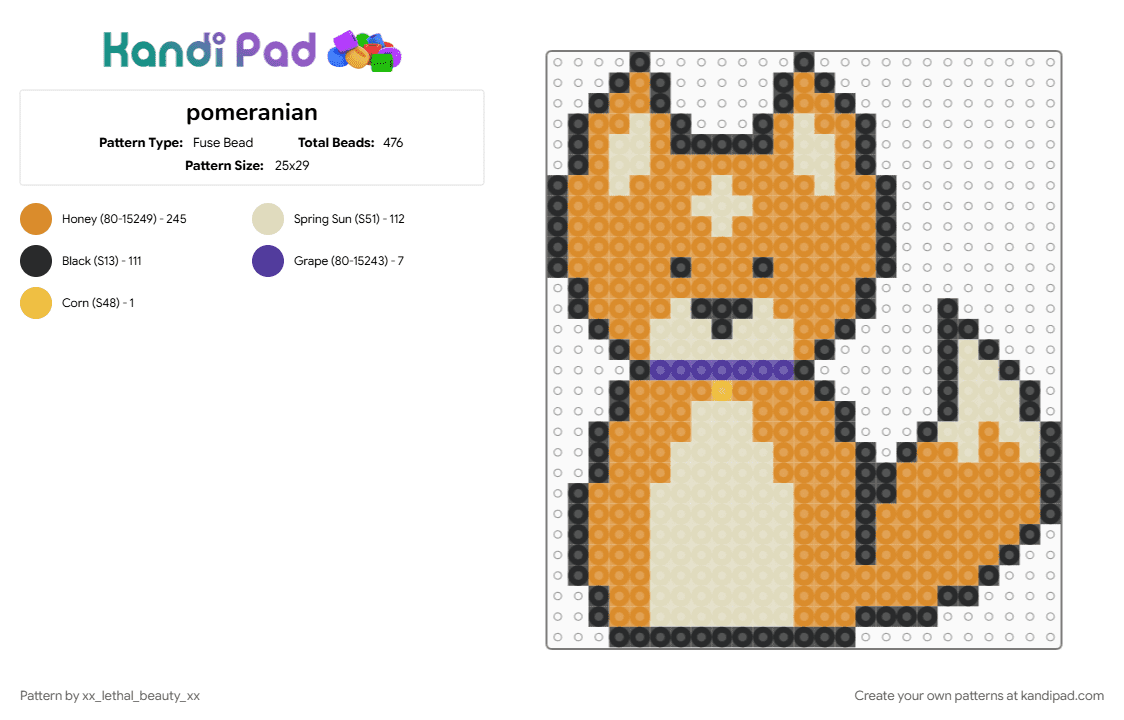 pomeranian - Fuse Bead Pattern by xx_lethal_beauty_xx on Kandi Pad - beige, orange
