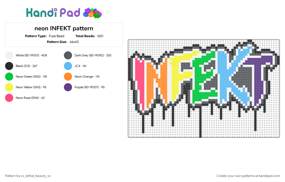 neon INFEKT pattern - Fuse Bead Pattern by xx_lethal_beauty_xx on Kandi Pad - gray, light blue