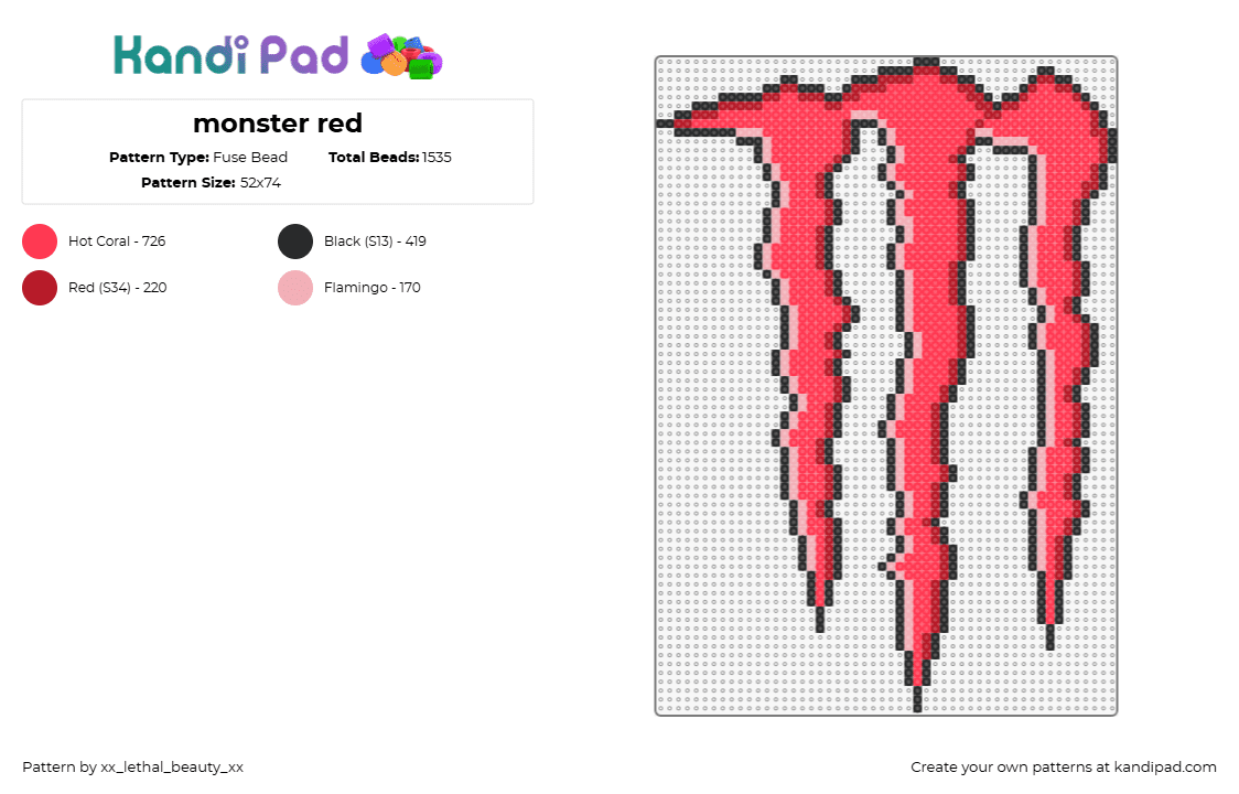 monster red - Fuse Bead Pattern by xx_lethal_beauty_xx on Kandi Pad - monster,energy,drink,logo,red