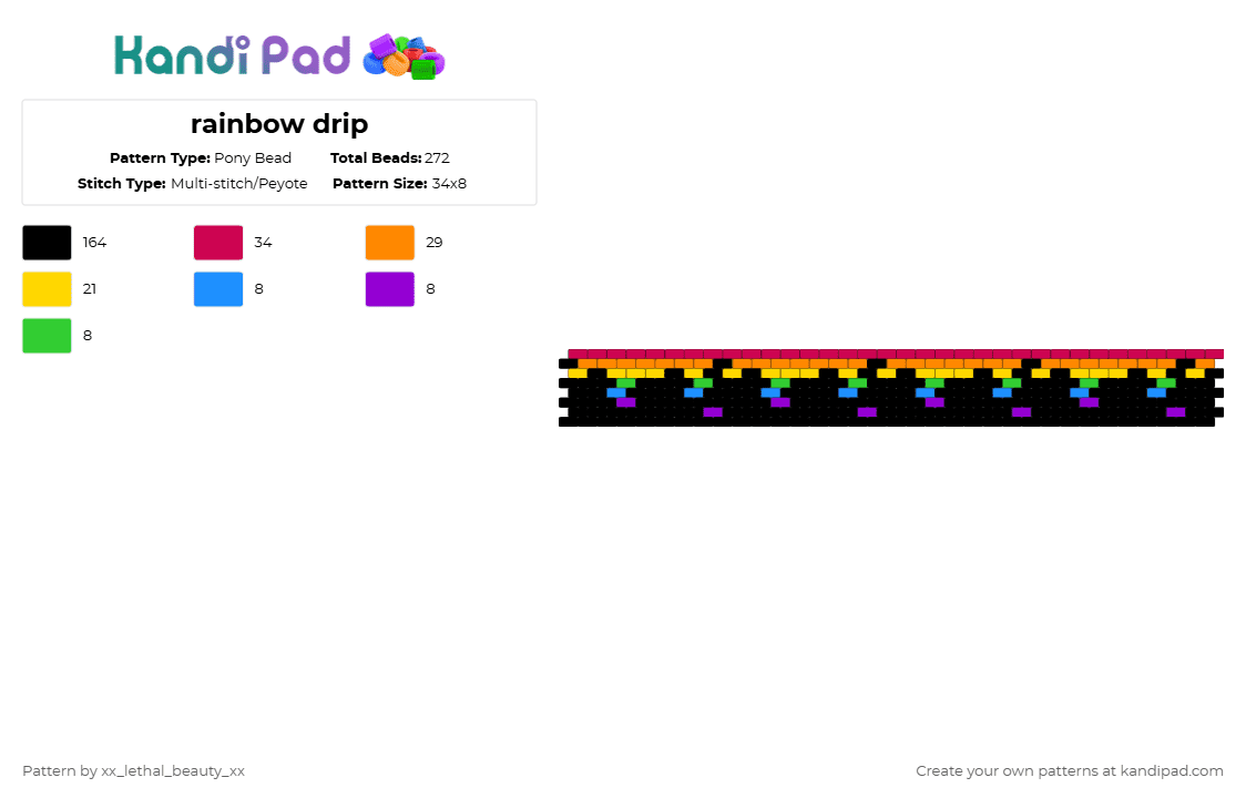 rainbow drip - Pony Bead Pattern by xx_lethal_beauty_xx on Kandi Pad - black,yellow,orange,red