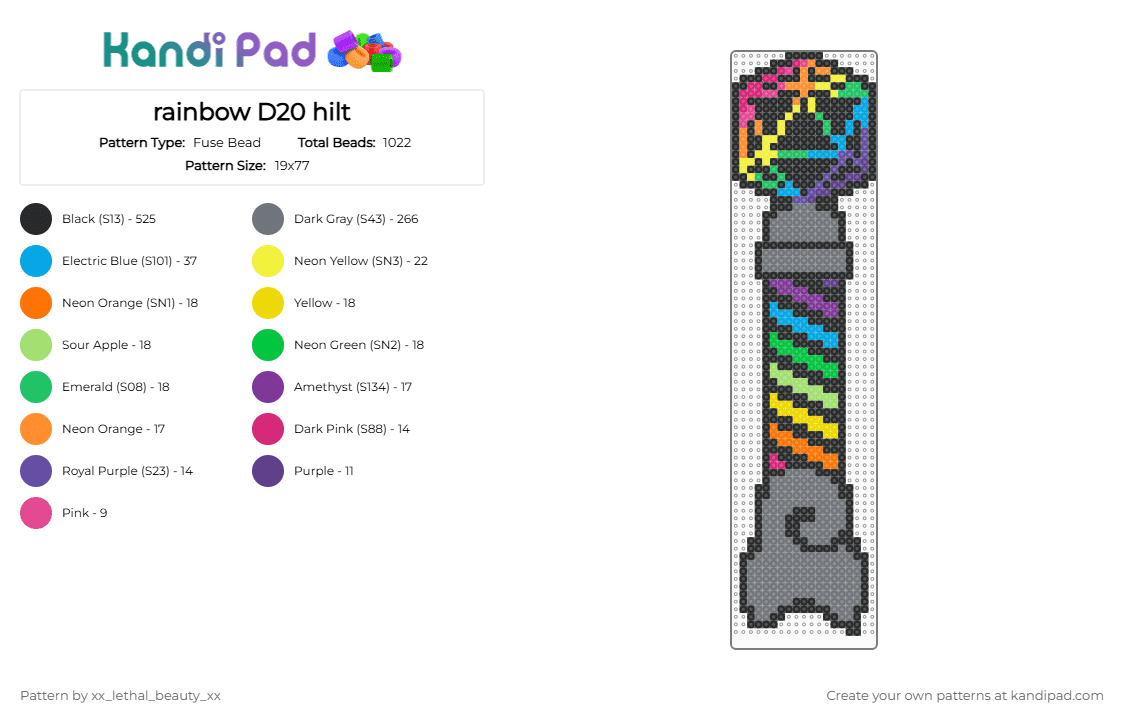 rainbow D20 hilt - Fuse Bead Pattern by xx_lethal_beauty_xx on Kandi Pad - black,gray