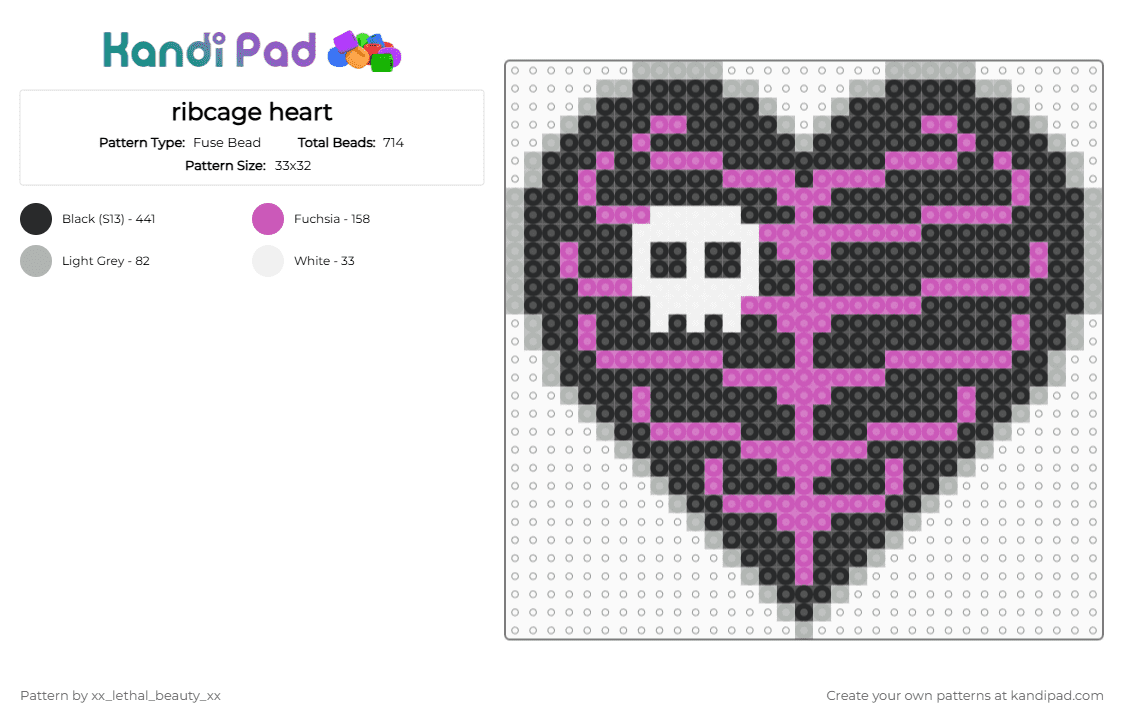 ribcage heart - Fuse Bead Pattern by xx_lethal_beauty_xx on Kandi Pad - beige, black, pink