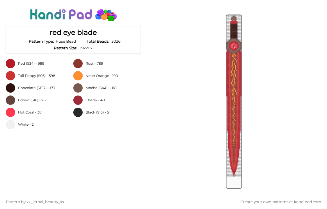 red eye blade - Fuse Bead Pattern by xx_lethal_beauty_xx on Kandi Pad - red