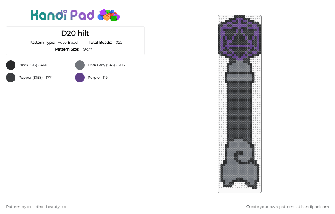 D20 hilt - Fuse Bead Pattern by xx_lethal_beauty_xx on Kandi Pad - gray,purple
