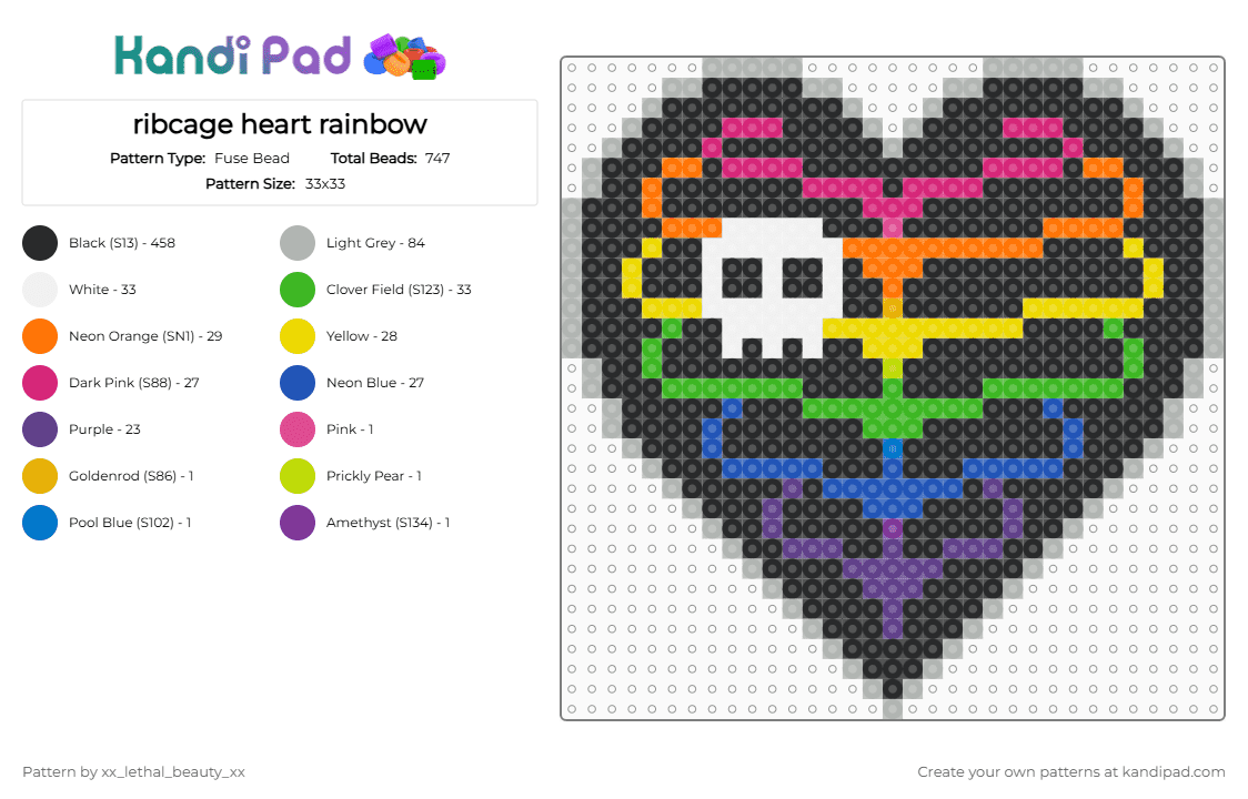 ribcage heart rainbow - Fuse Bead Pattern by xx_lethal_beauty_xx on Kandi Pad - black,beige,green