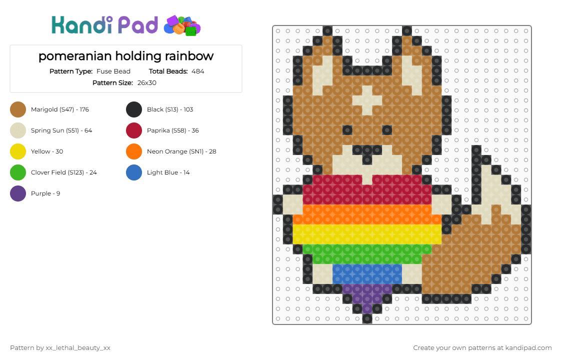 pomeranian holding rainbow - Fuse Bead Pattern by xx_lethal_beauty_xx on Kandi Pad - beige, tan