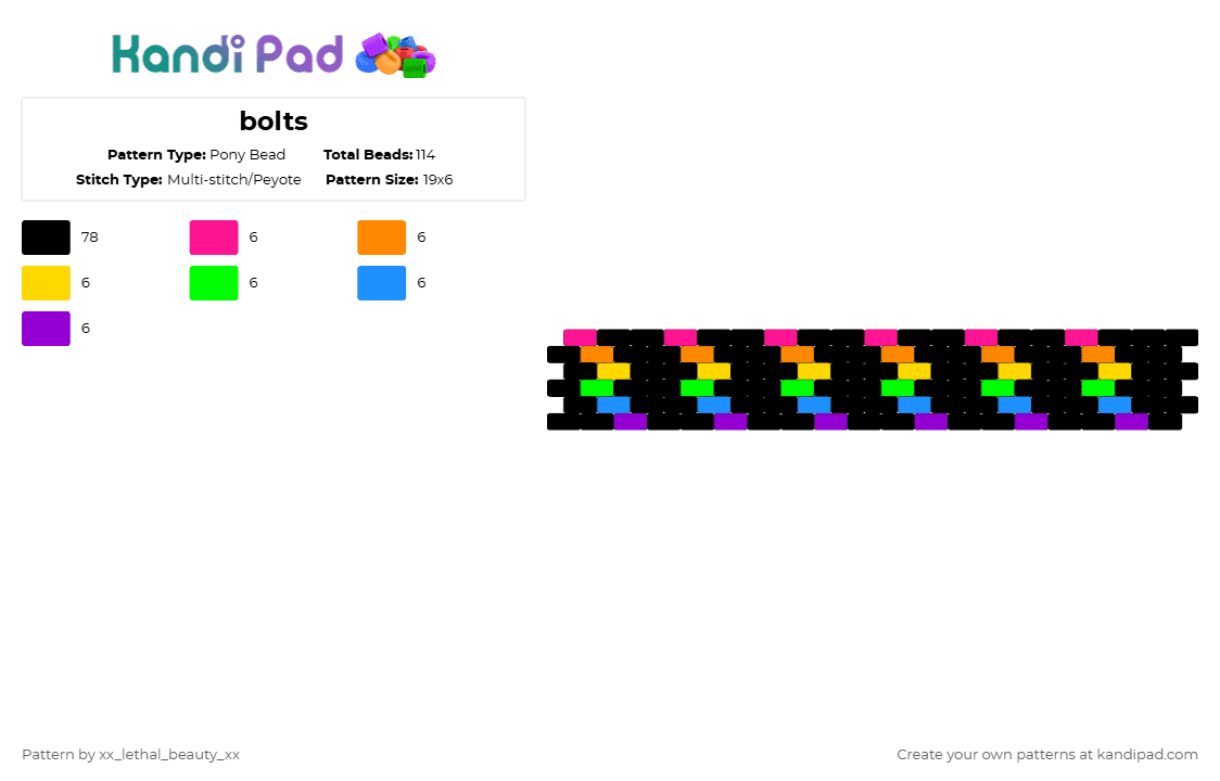 bolts - Pony Bead Pattern by xx_lethal_beauty_xx on Kandi Pad - black,orange,green,purple,colorful