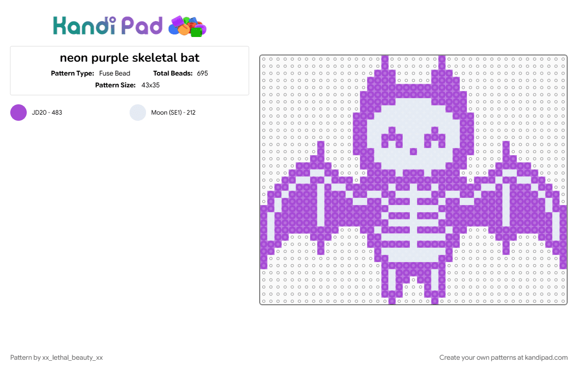 neon purple skeletal bat - Fuse Bead Pattern by xx_lethal_beauty_xx on Kandi Pad - purple, white