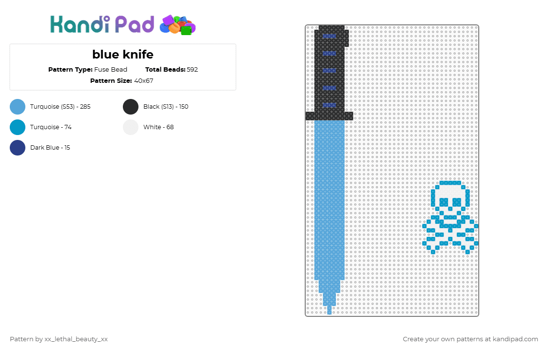 blue knife - Fuse Bead Pattern by xx_lethal_beauty_xx on Kandi Pad - light blue