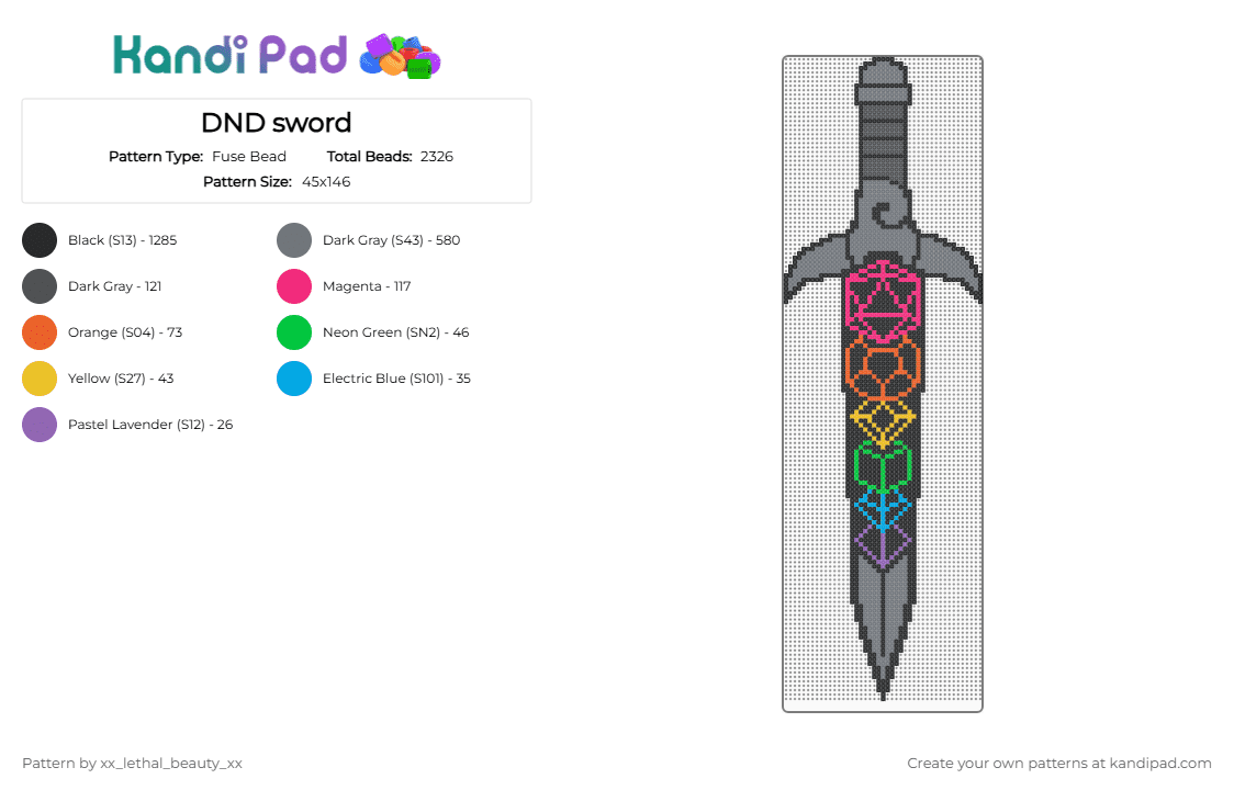 DND sword - Fuse Bead Pattern by xx_lethal_beauty_xx on Kandi Pad - black,gray