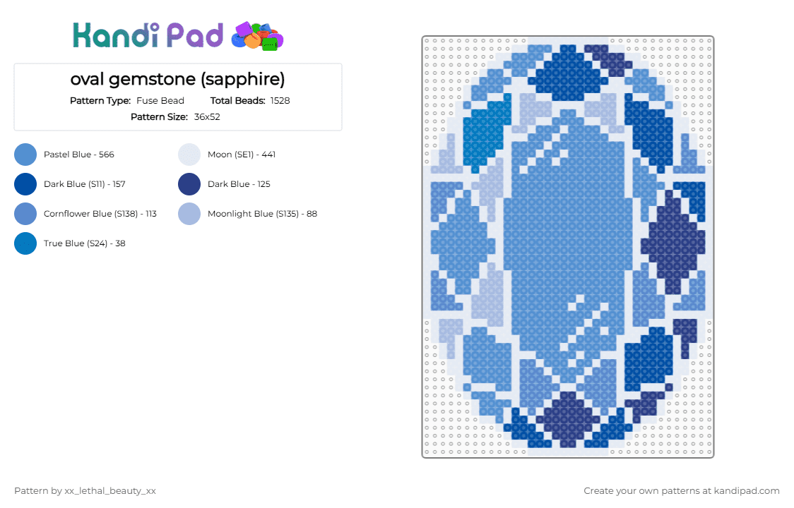 oval gemstone (sapphire) - Fuse Bead Pattern by xx_lethal_beauty_xx on Kandi Pad - blue,light blue