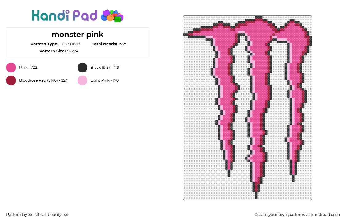 monster pink - Fuse Bead Pattern by xx_lethal_beauty_xx on Kandi Pad - monster,energy,drink,logo,pink