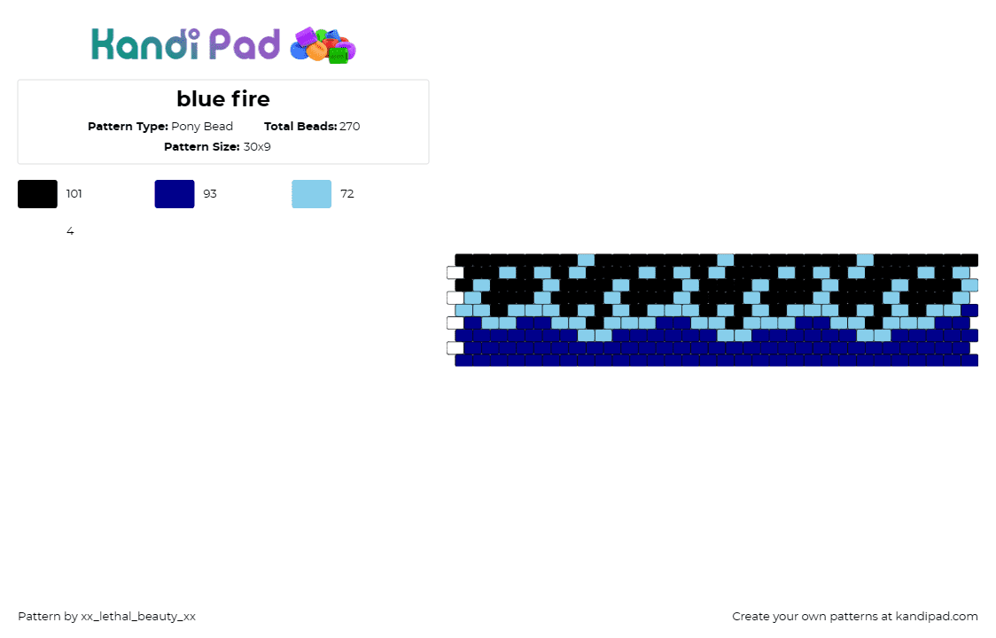 blue fire - Pony Bead Pattern by xx_lethal_beauty_xx on Kandi Pad - water,fiery,waves,flames,cuff,blue,black