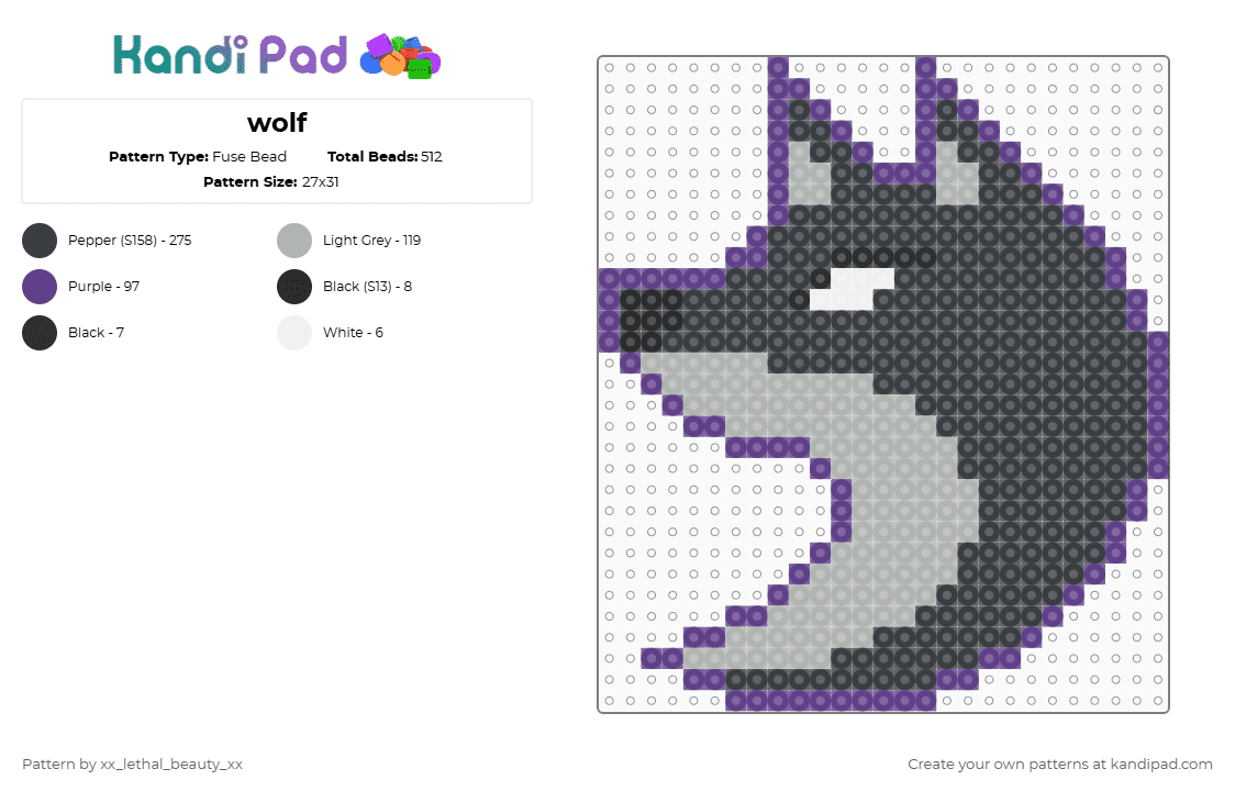 Wolf Kandi Pattern Wolf Fuse Bead Pattern - Kandi Pad | Kandi Patterns, Fuse Bead Patterns ...