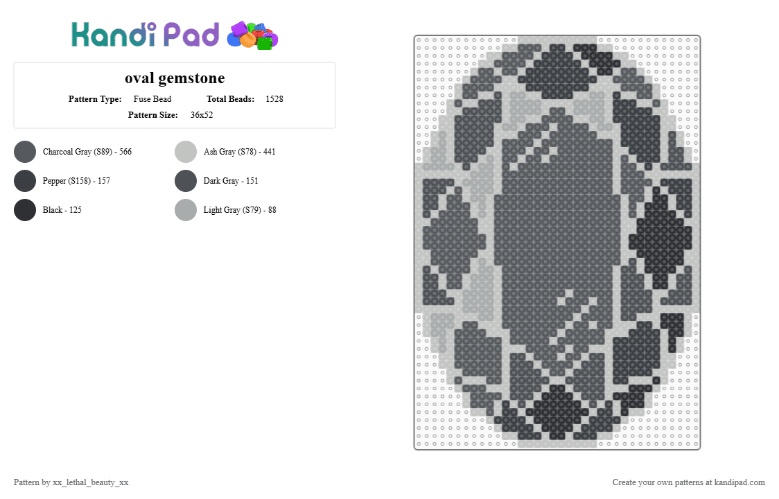blank oval gemstone - Fuse Bead Pattern by xx_lethal_beauty_xx on Kandi Pad - gray,beige
