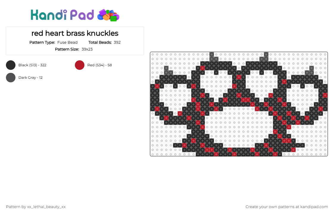 red heart brass knuckles - Fuse Bead Pattern by xx_lethal_beauty_xx on Kandi Pad - black,red