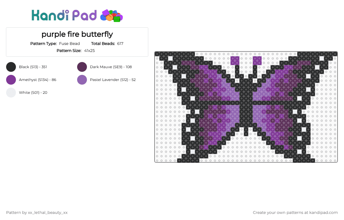 purple fire butterfly - Fuse Bead Pattern by xx_lethal_beauty_xx on Kandi Pad - pink
