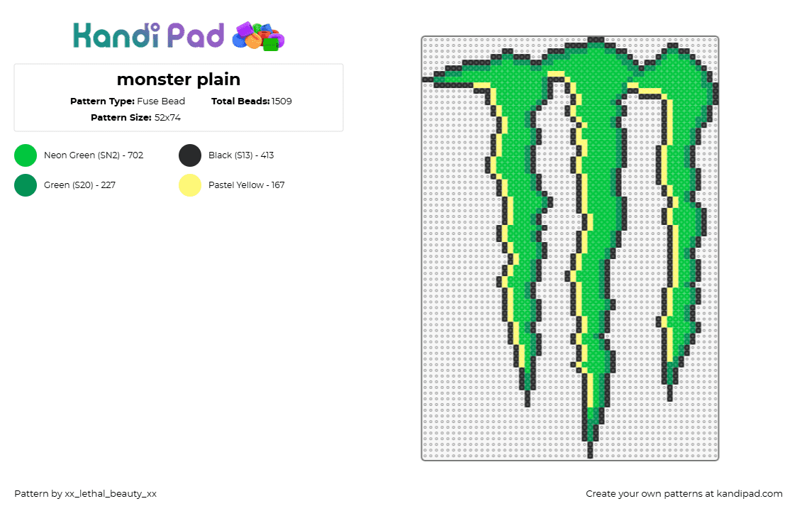 monster plain - Fuse Bead Pattern by xx_lethal_beauty_xx on Kandi Pad - monster,energy,drink,logo,green