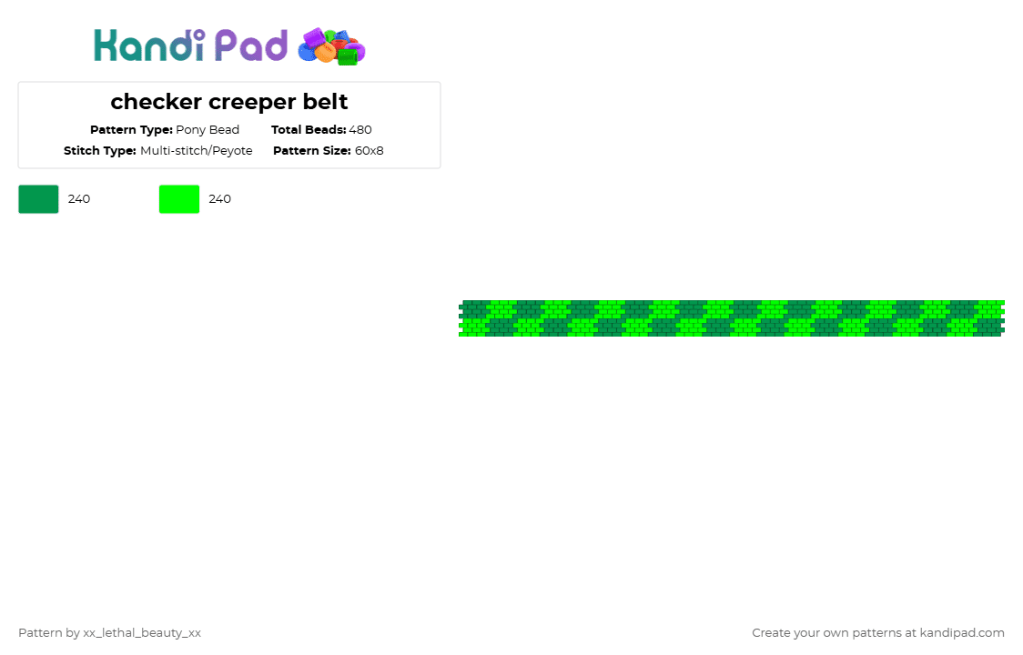 checker creeper belt - Pony Bead Pattern by xx_lethal_beauty_xx on Kandi Pad - green