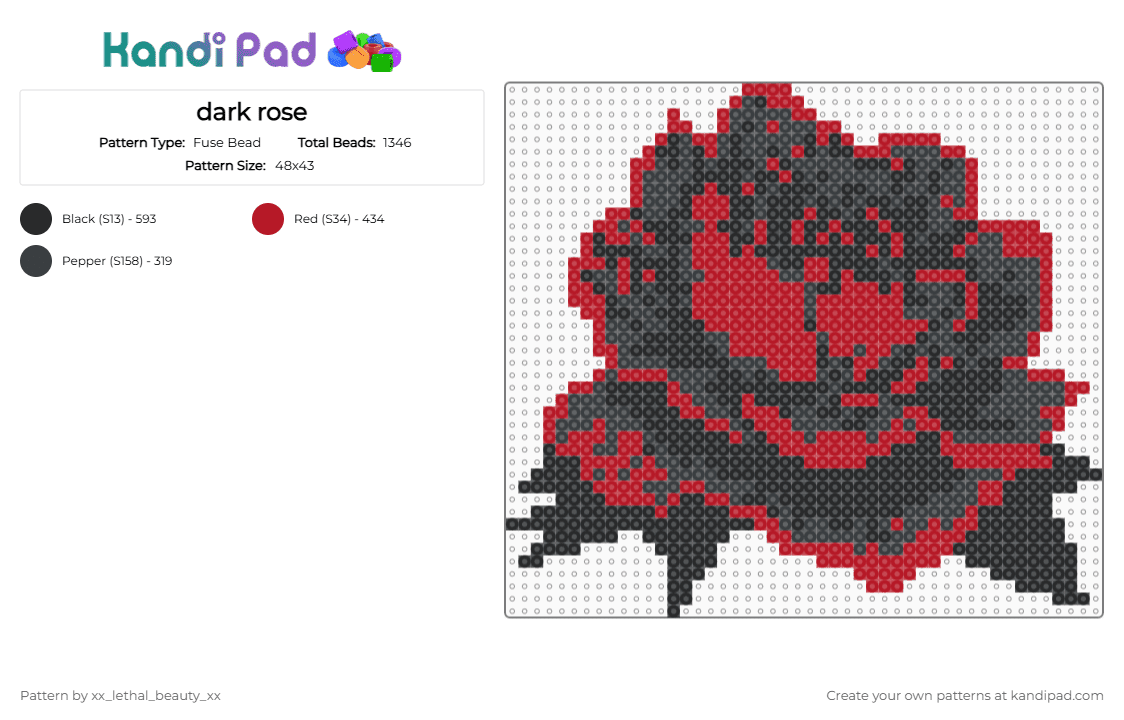 dark rose - Fuse Bead Pattern by xx_lethal_beauty_xx on Kandi Pad - red,black