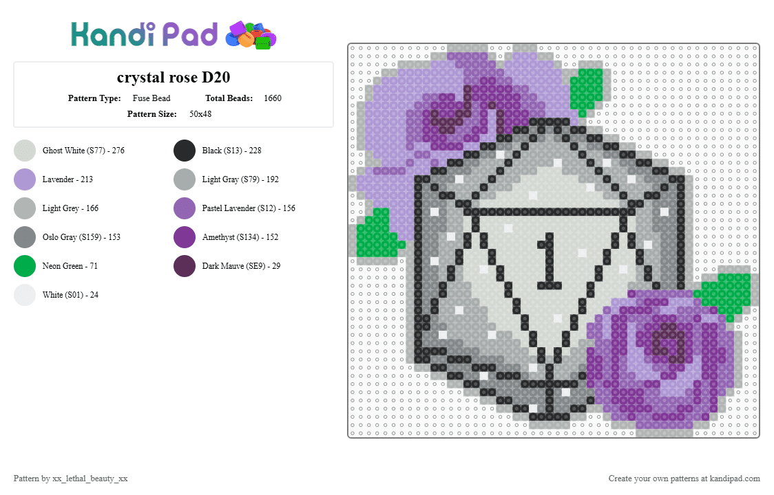 crystal rose D20 - Fuse Bead Pattern by xx_lethal_beauty_xx on Kandi Pad - pink,gray