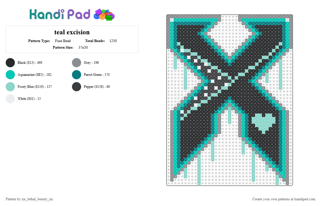 teal excision - Fuse Bead Pattern by xx_lethal_beauty_xx on Kandi Pad - excision,x,logo,dj,music,edm,drippy,teal
