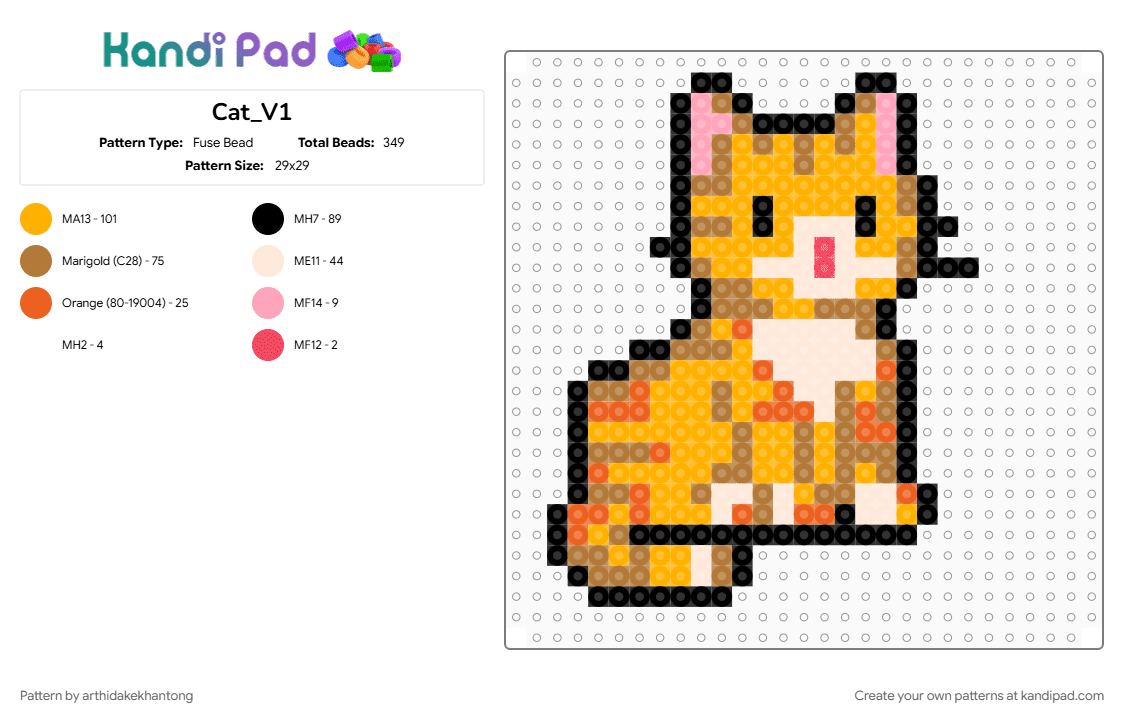 Cat_V1 - Fuse Bead Pattern by arthidakekhantong on Kandi Pad - orange, tan