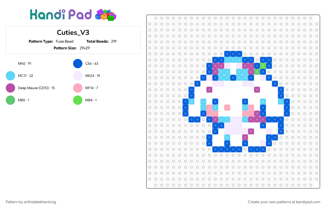 Cuties_V3 - Fuse Bead Pattern by arthidakekhantong on Kandi Pad - blue, light blue, pink, white