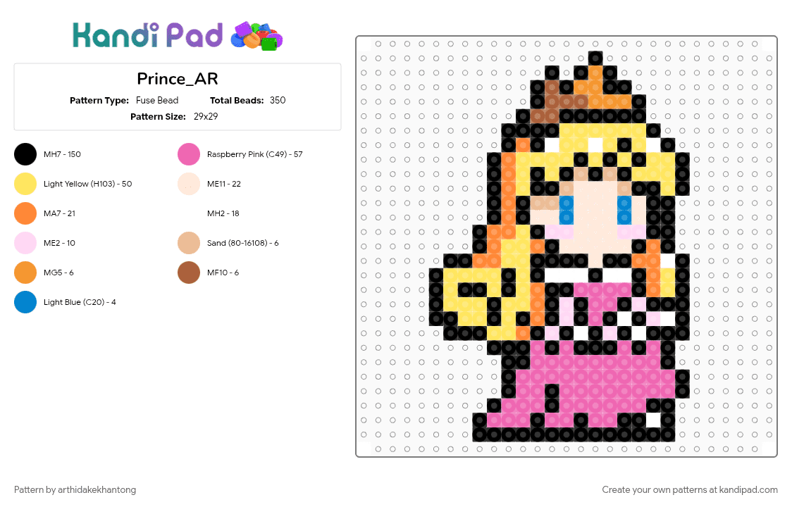 Prince_ARA - Fuse Bead Pattern by arthidakekhantong on Kandi Pad - beige, black, pink, yellow