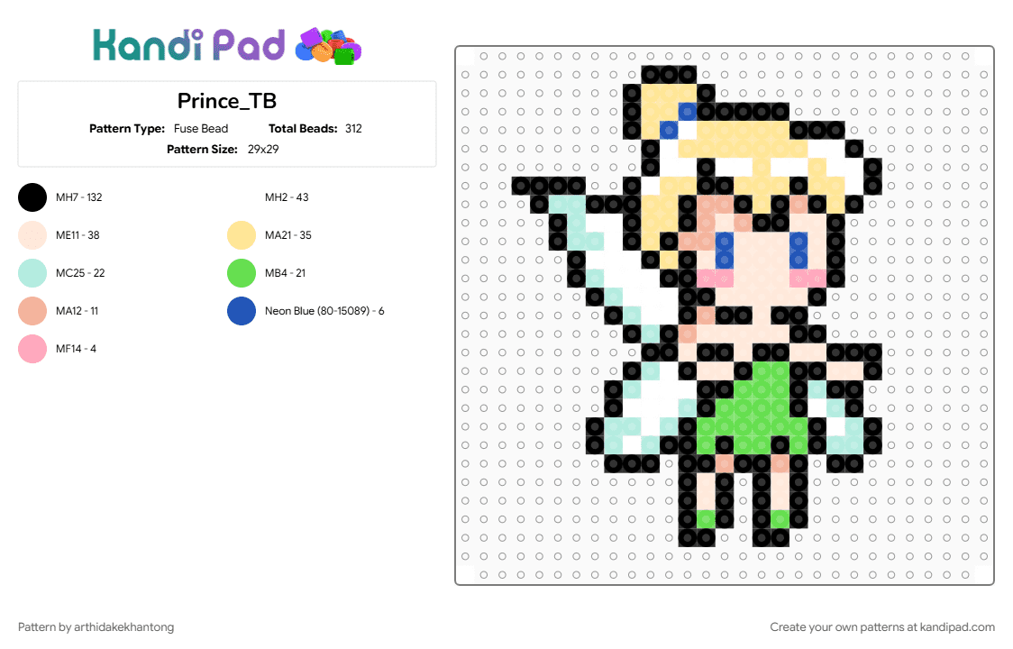 Prince_TB - Fuse Bead Pattern by arthidakekhantong on Kandi Pad - beige, black, colorful, light blue
