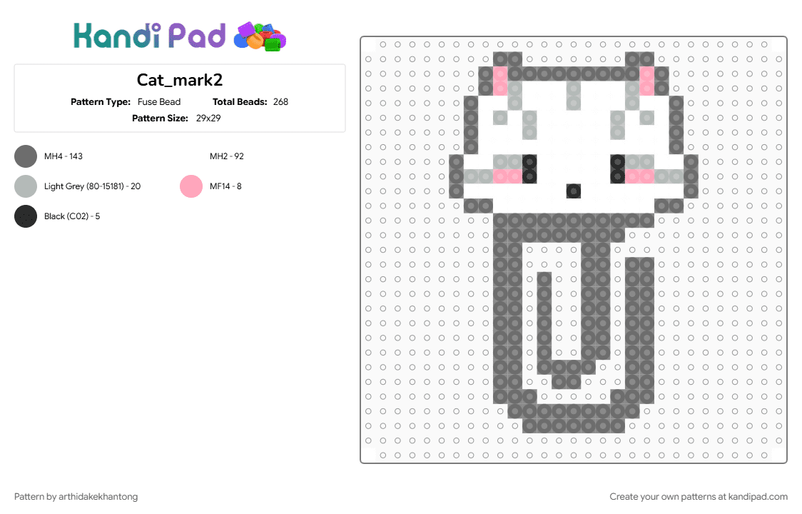 Cat_mark2 - Fuse Bead Pattern by arthidakekhantong on Kandi Pad - gray