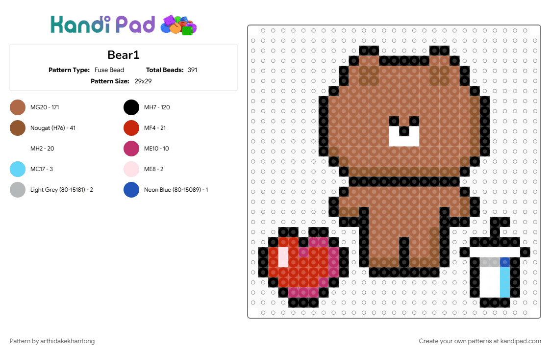 Bear1 - Fuse Bead Pattern by arthidakekhantong on Kandi Pad - tan