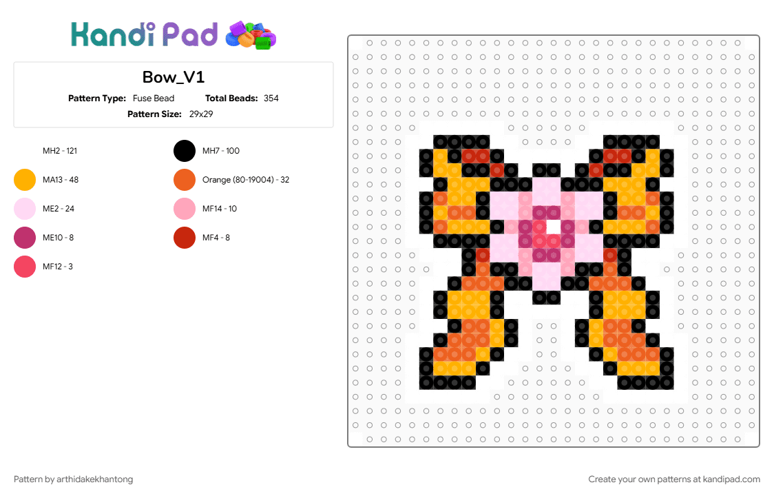 Bow_V1 - Fuse Bead Pattern by arthidakekhantong on Kandi Pad - orange