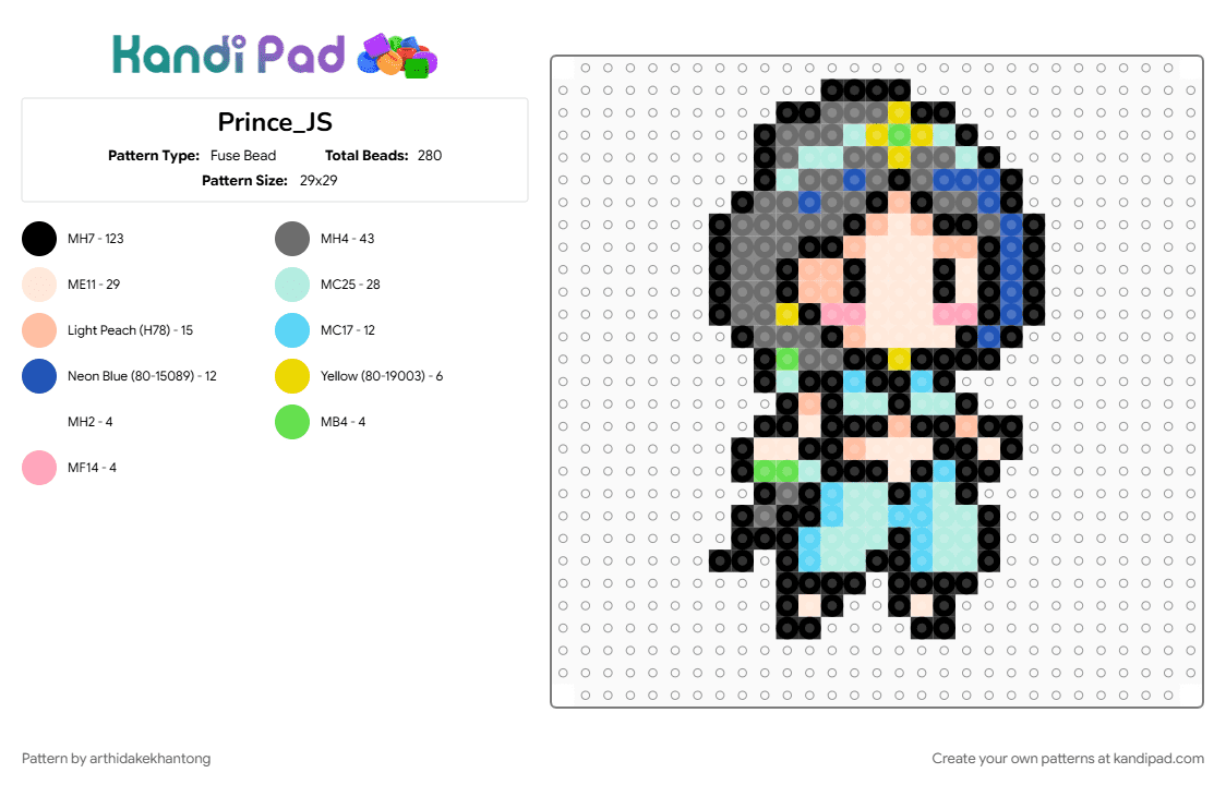 Prince_JS - Fuse Bead Pattern by arthidakekhantong on Kandi Pad - beige, black, gray, light blue