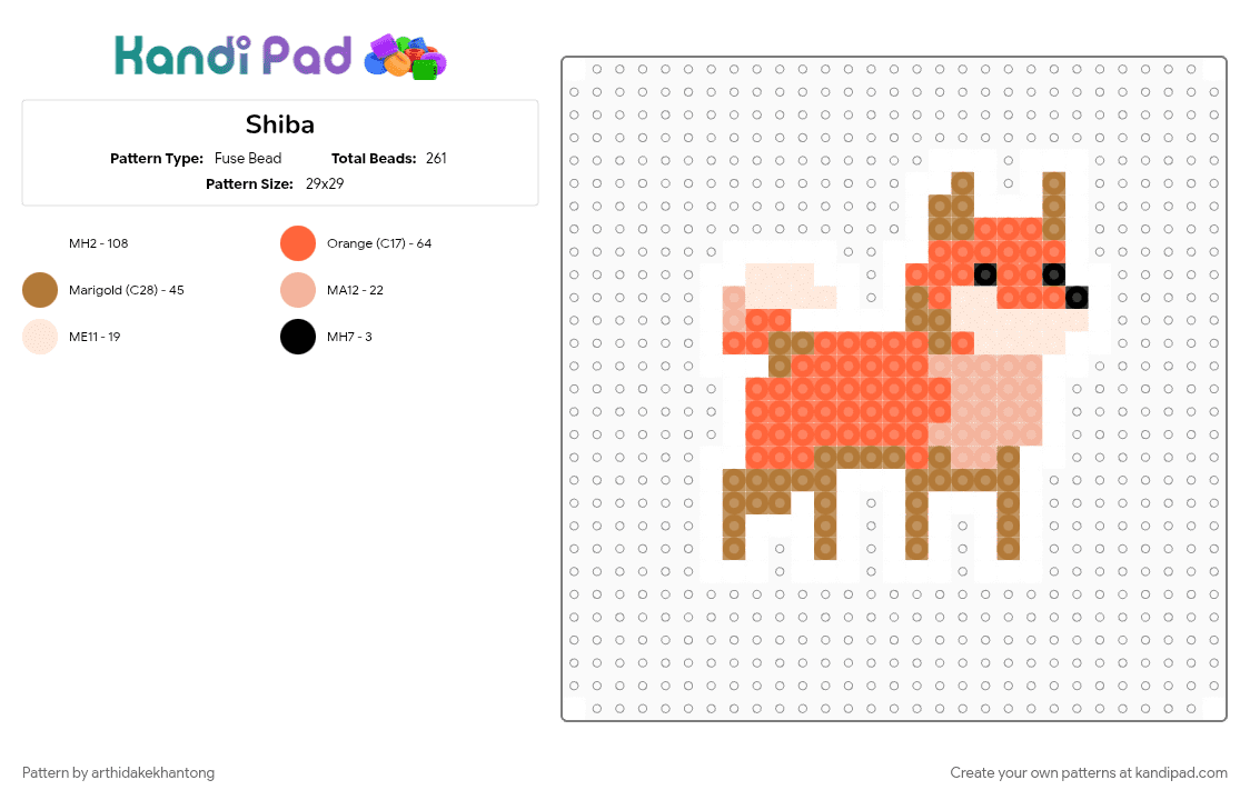 Shiba - Fuse Bead Pattern by arthidakekhantong on Kandi Pad - orange