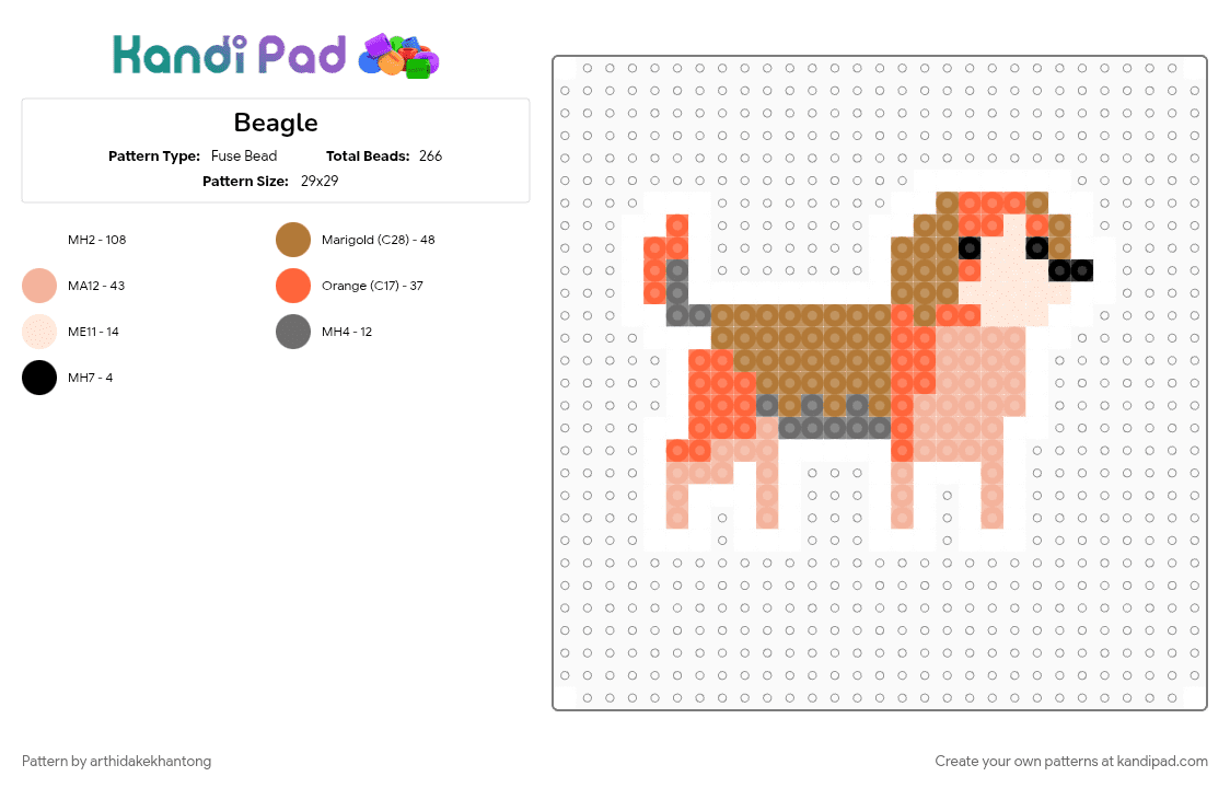 Beagle - Fuse Bead Pattern by arthidakekhantong on Kandi Pad - beige, orange, tan