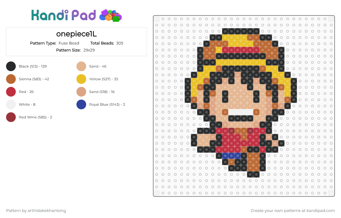 onepiece1L - Fuse Bead Pattern by arthidakekhantong on Kandi Pad - yellow,tan,beige