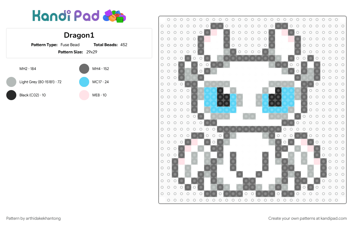 Dragon1 - Fuse Bead Pattern by arthidakekhantong on Kandi Pad - gray